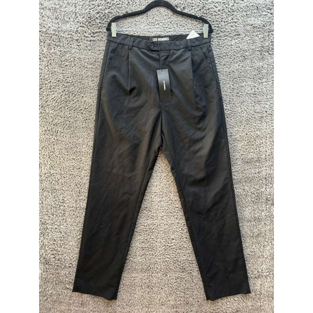 NWT Les Hommes Wool-Blend High Rise Pleated Classic Pants Black Mens Size 48